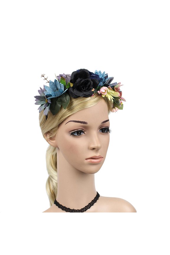 Elegant Dark Blue Flower Hair Hoop Graceful Hair Accessory for Parties and Special Events