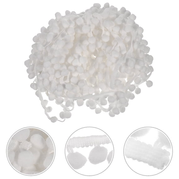 KALLORY White Pom Pom Fringe Trim for Clothing, Curtains, Plush Decor, Sewing & Craft Supplies, Soft Decorative Edging