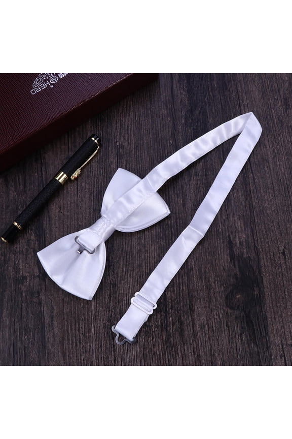 Adjustable White Mens Bow Tie Polyester Silk with Wear Resistant Smooth Finish
