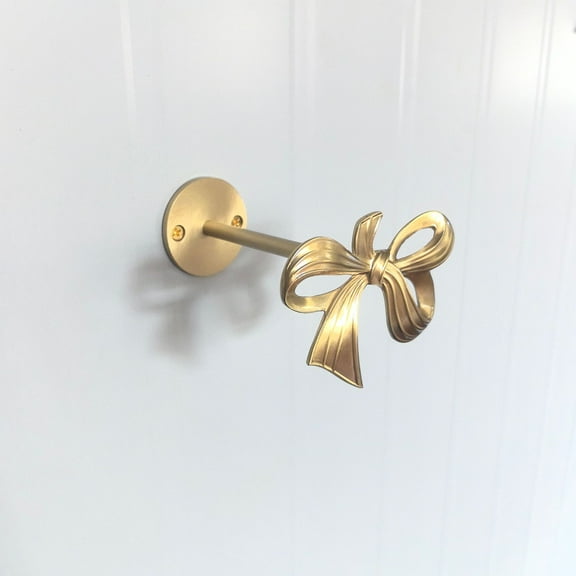 KALLORY Heavy Duty Metal Bow Curtain Holdbacks, Brass Finish Wall Mounted Hooks for Drapes and Window Treatments