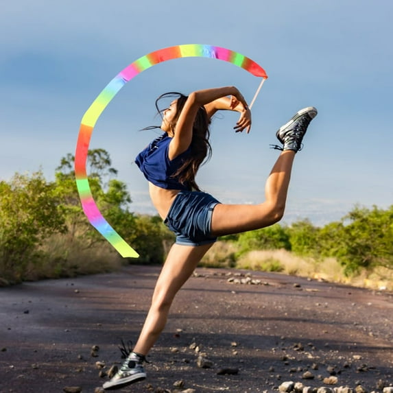 KALLORY Gymnastics Ribbons with Assorted Colors for Training and Dance 2Pcs 13.8x0.6x0.04in