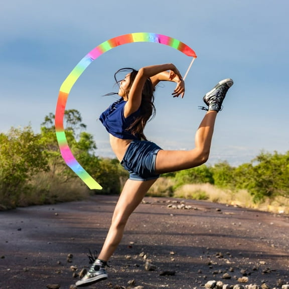 KALLORY Gymnastics Ribbons with Assorted Colors for Training and Dance 2Pcs 13.8x0.6x0.04in