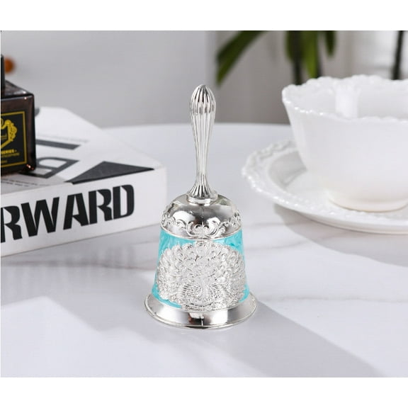 KALLORY Ornamental Sky Blue Hand Bell Metal with Handle for Teacher and Senior Call Use