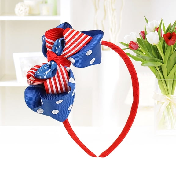 KALLORY Easy to Wear Patriotic Hair Headband with Bowknot for Holiday and Daily Use