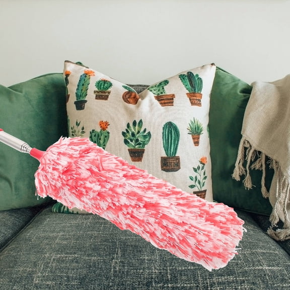 KALLORY Home Dust Sweeper Red Microfiber Duster with Telescopic Extendable Handle