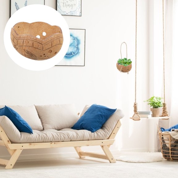 KALLORY Home Use Hanging Plant Container Brown Coconut Shell Planter Pot for Bonsai