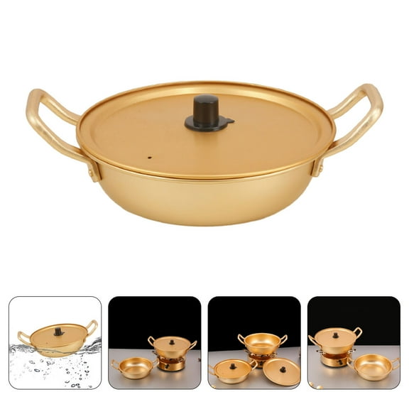 KALLORY Small Korean Noodle Pot Aluminum Soup Pan with Handles and Lid Portable for Camping