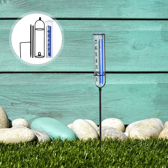 KALLORY Clear Glass Rain Gauge Replacement Tube with Outdoor Rack for Precise Garden Weather Monitoring