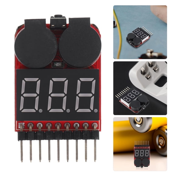 KALLORY Lipo Battery Tester Monitor Low Voltage Buzzer Alarm 1- Battery Voltage Check Tool With Led Indicator