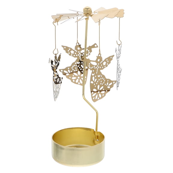 KALLORY Metal Rotary Tealight Holder Carousel Candlestick with Heat-Activated Angel Motif for Festive and Romantic Ambiance