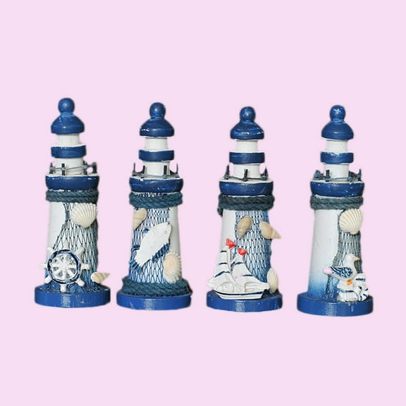 KALLORY  Miniature Lighthouse Figurines Wooden Ornaments Marine Model Seaside