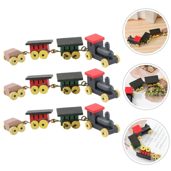KALLORY Train Model Miniature Wooden Train Black Wood 3Pcs 3.54X0.43X0.55In