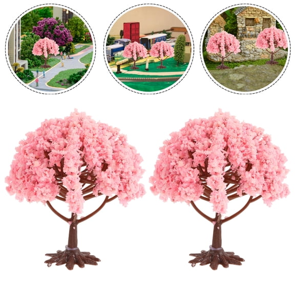 KALLORY Mini Cherry Blossom Tree Decor Pink 4pcs DIY Accessory for Dollhouse Plants