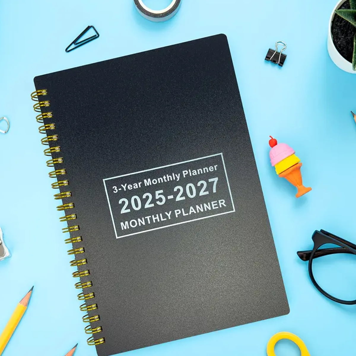 KALLORY Academic Monthly Planner 2026 to 2028 Black Notebook with ...