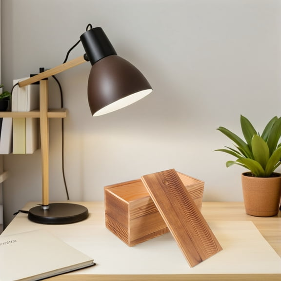 KALLORY Natural Wood Sliding Lid Box for Home Storage with Rustic Vintage Design