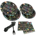 thumbnail image 1 of KALLORY  Neon Themed Paper Tableware Assorted Color Tsgiving Party Plates Napkins Forks 4Pack, 1 of 5