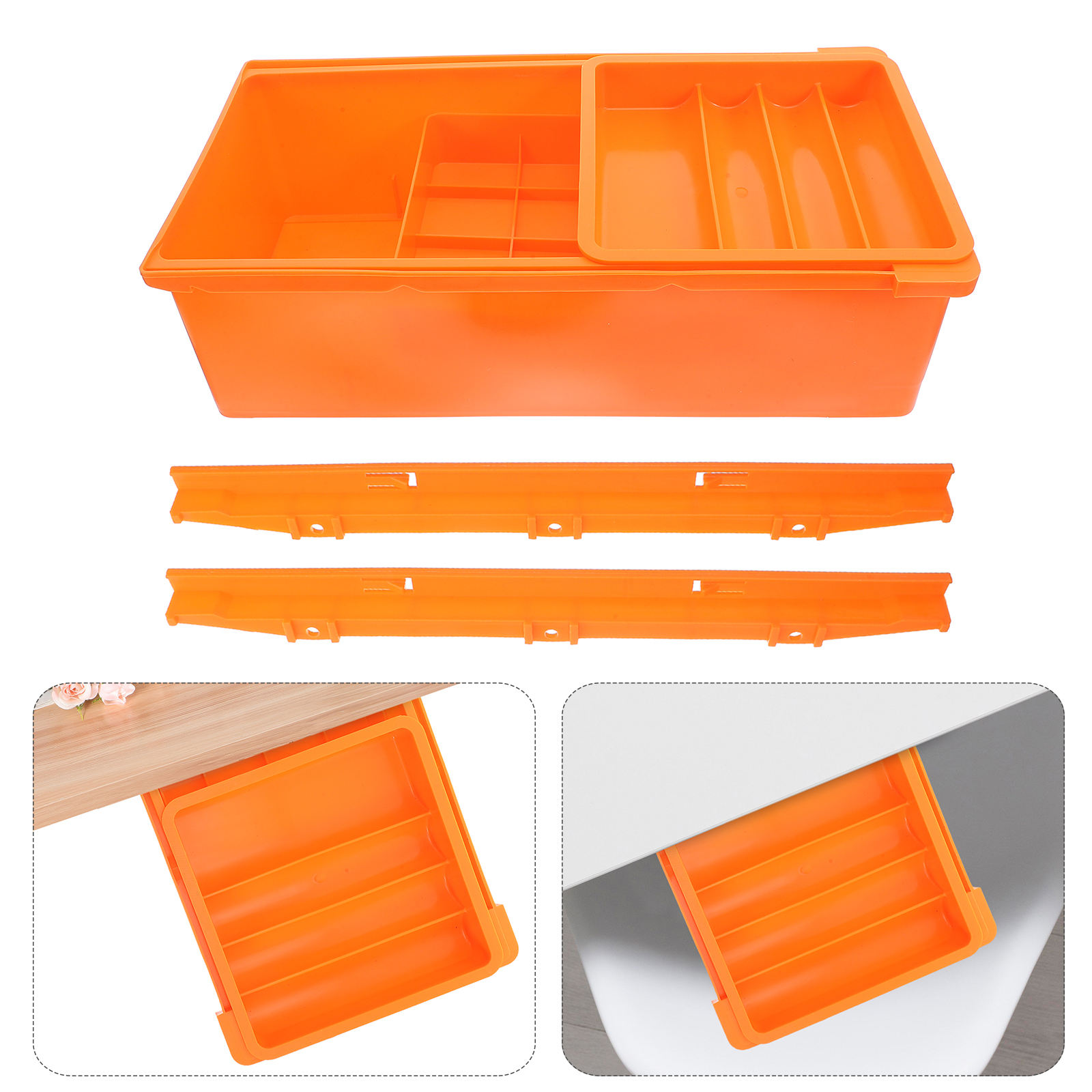 KALLORY Under Desk Storage Organizer, Orange ABS Multi-Drawer Box, Space-Saving Design, Quick Access Desktop Storage Solution