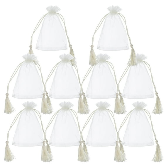 KALLORY Beige Organza Storage Pouches High Transparency Drawstring Bags 10 Pieces for Jewelry Gift Packaging