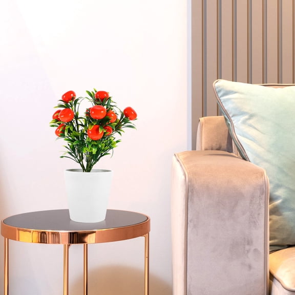 KALLORY Artificial Potted Fruit Tree Decorative Artificial Fruit Red Plastic 1Set