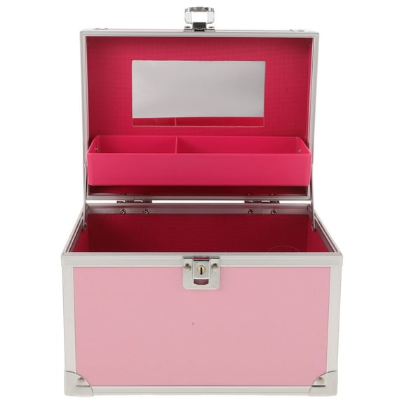 KALLORY Pink Aluminum Portable Tool Box for Storage Organizer with Handle Ideal for Home Office Travel 13.8x8.3x4.7