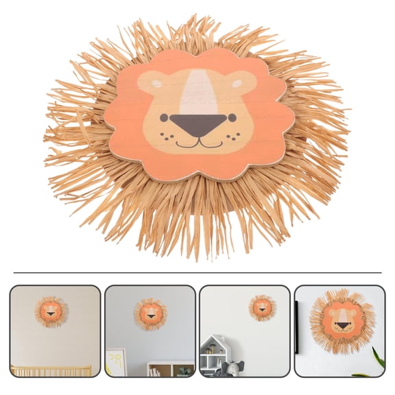 KALLORY Raffia Wall Woven Lion 1Pcs MultiColored Decorative Wall Hangings 37.0X37.0X0.4In For Nursery Room