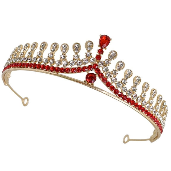 KALLORY Red Rhinestone Bridal Tiara Crown for Wedding Hair Accessories and Bride Decoration