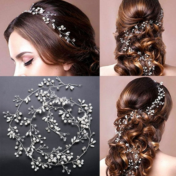 KALLORY Rhinestones Bridal Headband 1Pcs Silver Flower Design For Wedding Prom