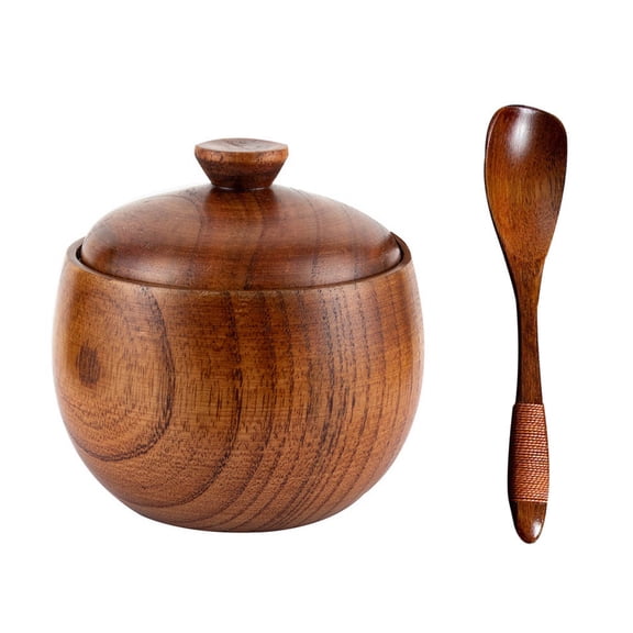 KALLORY Wooden Spice Jar with Spoon for Air Insulation 1Set