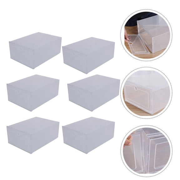KALLORY 6Pcs Transparent Shoes Storage Box Plastic Organizer with Visual Window
