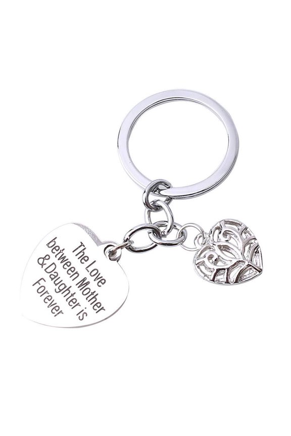 Silver Stainless Steel Keychain Charm 1Pcs Heart Mom And Dad Keychain For Mothers Day present Bag Decoration