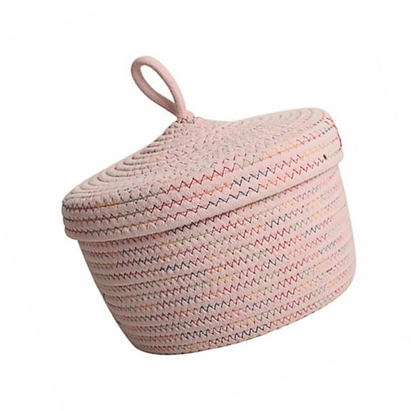 KALLORY Small Basket With Lid 1Pc Pink Cotton Rope 18.0x18.0x7.1in For General Users