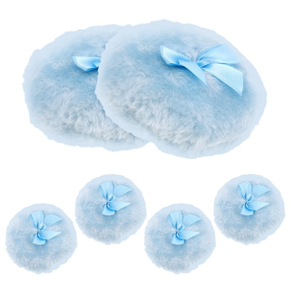 KALLORY Soft Plush Makeup Powder Puff Set with Bow Design, Portable and Convenient, Sky , 6 Pieces for Smooth Application
