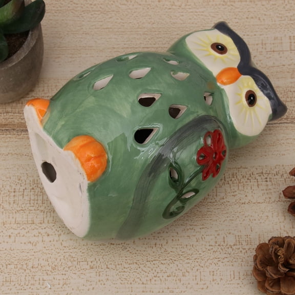 KALLORY Solar Powered Ceramic Owl Night Light for Garden Outdoor Use Energy Saving Green