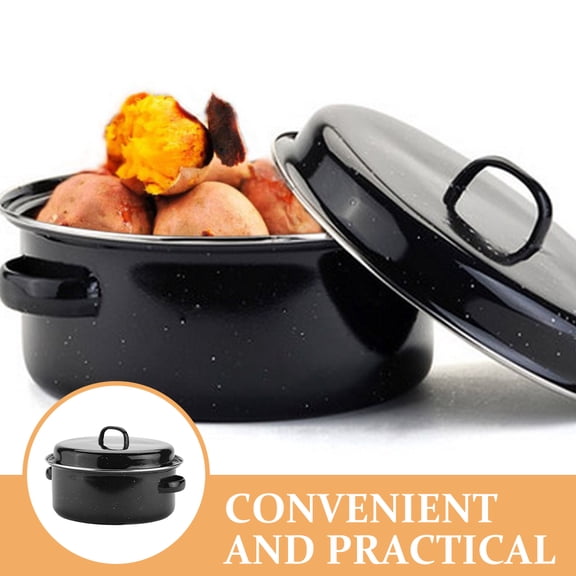 KALLORY Small Covered Iron Roasting Pan, Cast Iron Pot for Family Cooking, Home Kitchen Use, Perfect for Roasting and Baking