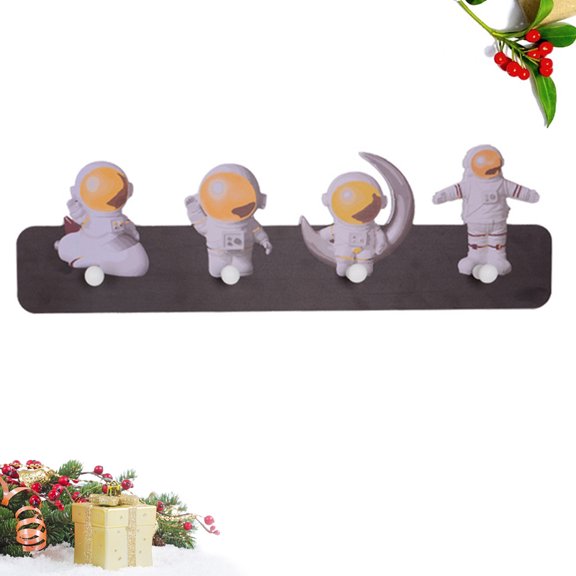 KALLORY Wall Mount Astronaut Pattern Hook Rack with 4 Hooks for Coats Keys Cards Multi Color