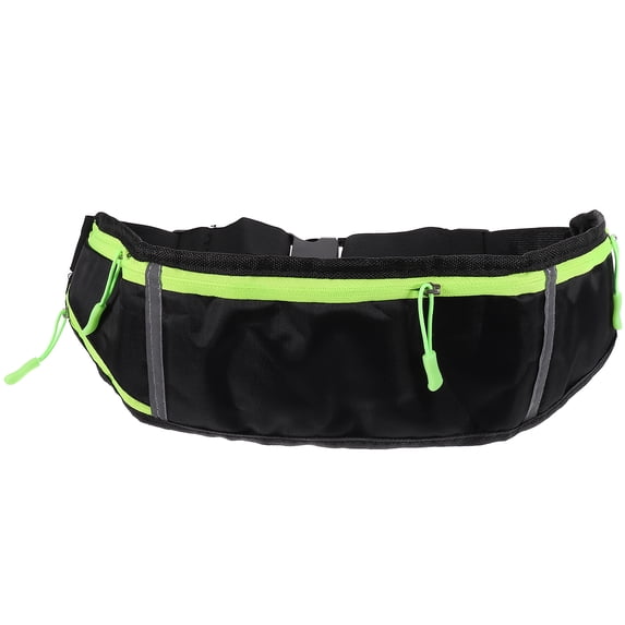 KALLORY Black Nylon Adjustable Waist Pack with Headphone Hole for Running, Hiking, Sports and Outdoor Activities