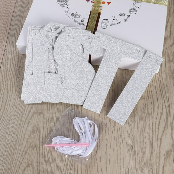 KALLORY Wedding Props Glitter Paper Banners Silver 14cm 3m String 1 Set