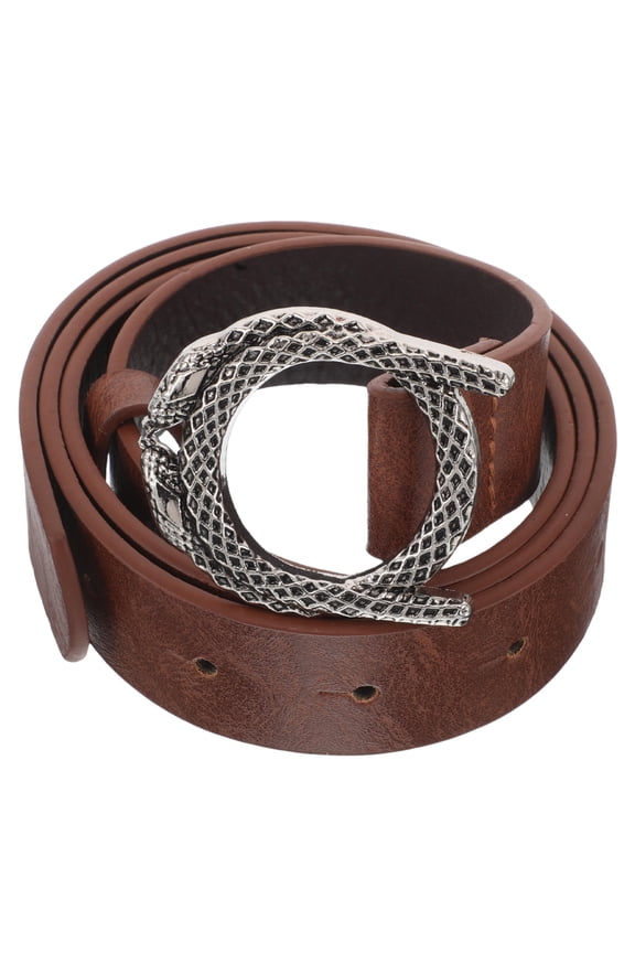 Western Belts for Women 1Set Casual Vintage Style Snake Shaped Buckle Chocolate Pu Leather Adjustable