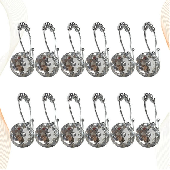 KALLORY White Decorative Shower Curtain Hooks with Rhinestones for Hanging 12 Pieces Stainless Steel