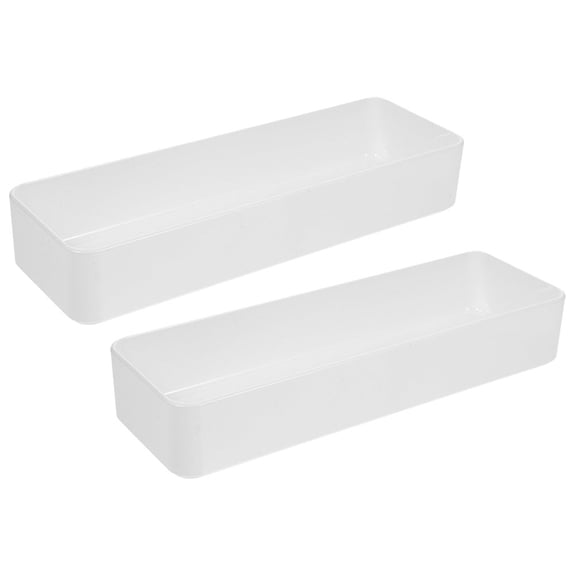 KALLORY White Plastic Drawer Organizer Set 2 Pieces for Kitchen Cutlery and Utensil Storage Holder