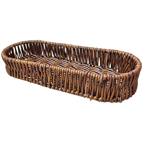 KALLORY Oval Coffee Colored Plastic Bread Basket with Lid for Snacks, Utensils, Kitchen Storage and Organization