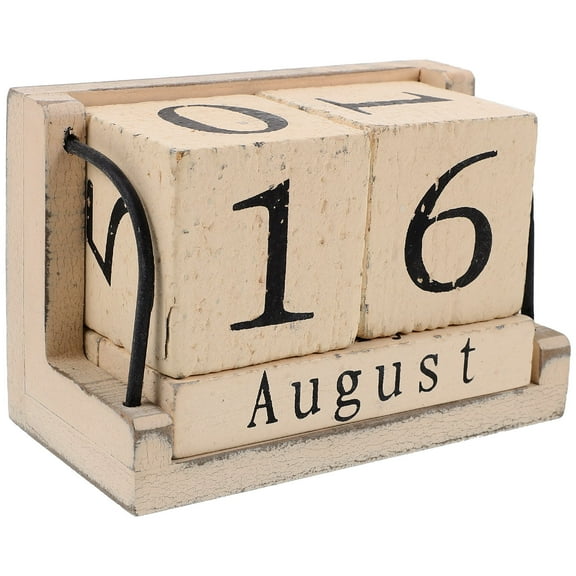 KALLORY Wooden Calendar Blocks for Home Decoration Reusable Desk Accessories Beige 3 Sections