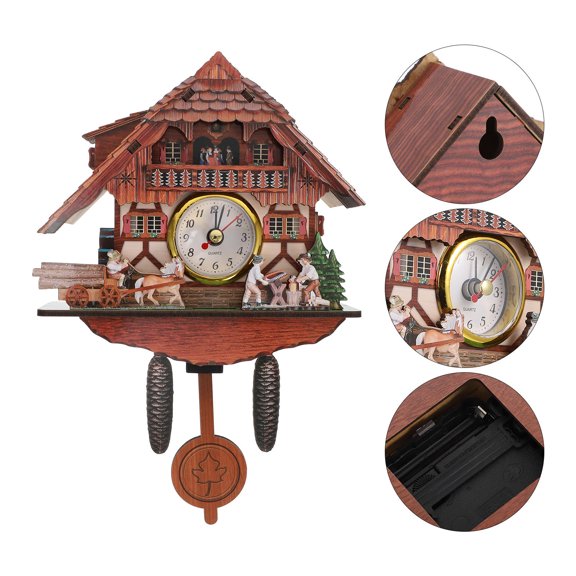 KALLORY  Wooden Hanging Clock Rustic Wall Digital Vintage Clocks Brown