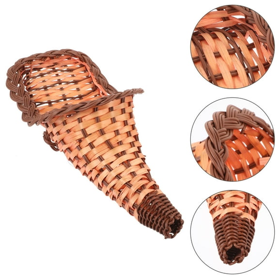 KALLORY Woven Fruit Basket Bamboo Cornucopia Basket Natural Ornament for Home 1 Piece