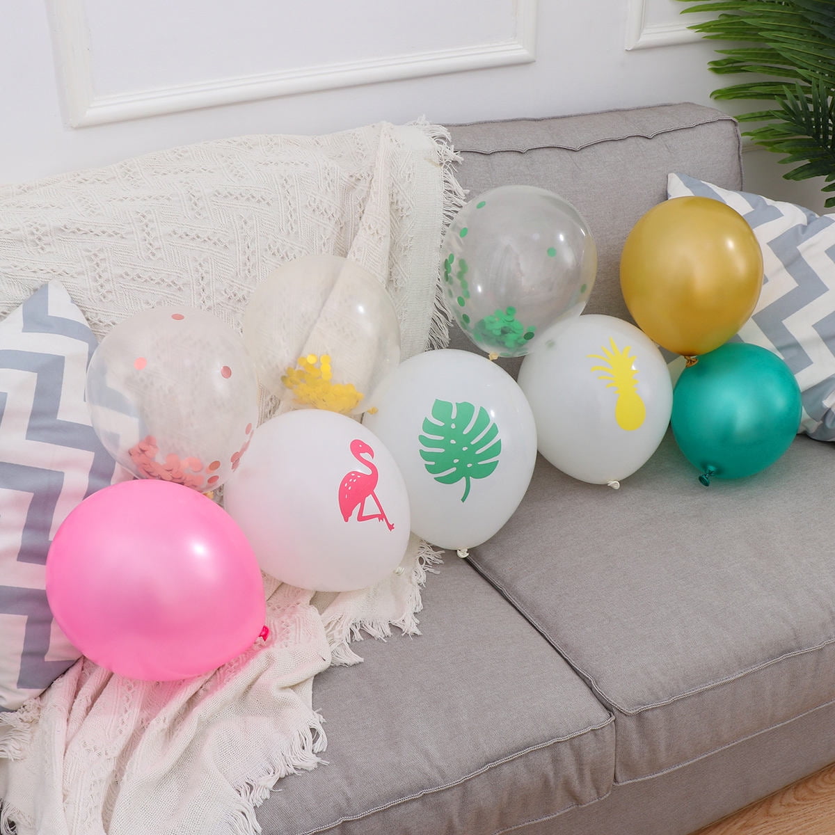 KALLORY YeahiBaby 45PCS 12inch Rose Paper Balloons Hawaii Party Balloon Flamingo Tropical Leaf Pineapple Balloons Colorful Balloon for Wedding Party Decoration