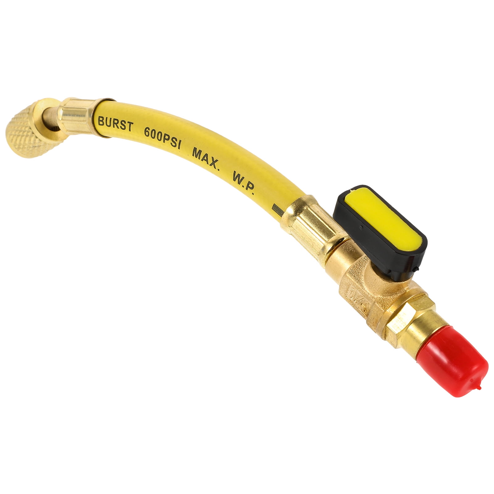 KALLORY Yellow Rubber Refrigerant Charging Hose for Car AC Recharge with Ball Valve Switch 1/4 inch x 6 ft