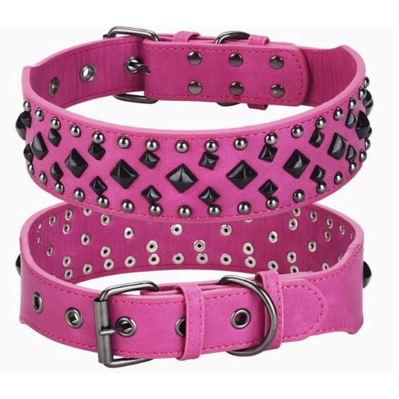 KALLORY Spiked Dog Collar for Pets Rosy PU Metal Adjustable Stylish and Sturdy with Protection for Medium Dogs