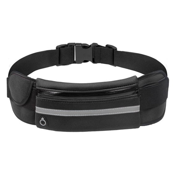 KALLORY Sports Fanny Pack Black Waist Bag with Music Hole for Hands Free Storage