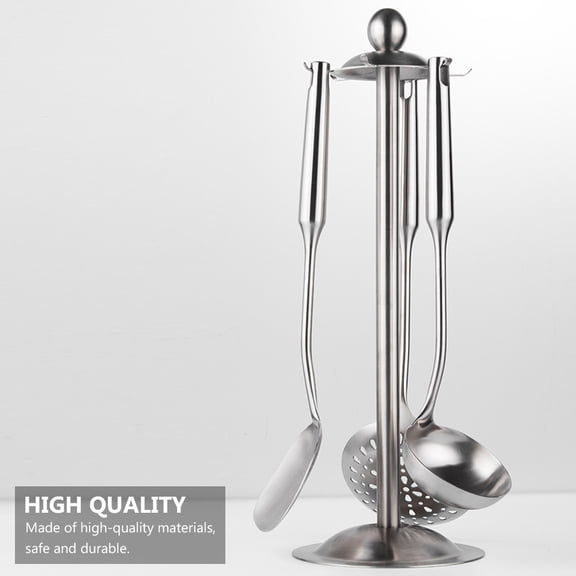 KALLORY Stainless Steel Rotating Kitchen Utensil Holder with Spoon and Shovel Organizer, Multifunctional Countertop Storage Rack