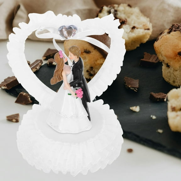 KALLORY Romantic Bride and Groom Figurine Wedding Cake Topper Resin White Elegant Decoration